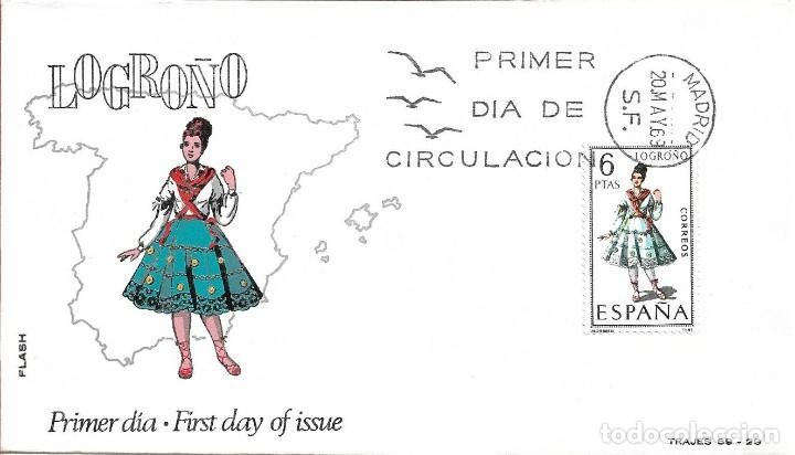 Selos: TRAJE DE LOGRO&Ntilde;O TRAJES TIPICOS ESPA&Ntilde;OLES 1969 (EDIFIL 1902) EN SOBRE PRIMER DIA DE FLASH.