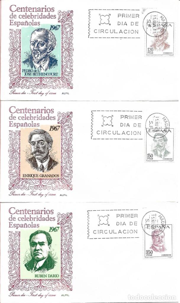 Sellos: CENTENARIOS DE CELEBRIDADES 1967 (EDIFIL 1830/33) EN CUATRO SOBRES PRIMER DIA DE ALFIL RAROS ASI