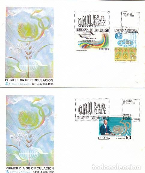 Briefmarken: EDIFIL 3382/4, ORGANISMOS INTERNACIONALES: ONU, FAO Y OMT, PRIMER DIA DE 26-6-1995 SFC