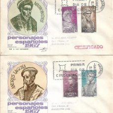 Sellos: PERSONAJES ESPAÑOLES 1967 (EDIFIL 1791/94) EN DOS SOBRES PRIMER DIA CIRCULADOS DE MS RAROS ASI