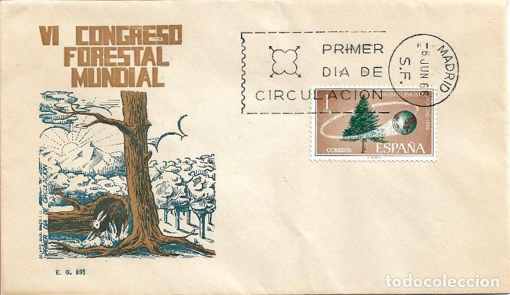 Sellos: VI CONGRESO FORESTAL MUNDIAL 1966 (EDIFIL 1736) EN SOBRE PRIMER DIA SIN CIRCULAR DE EG RARO ASI