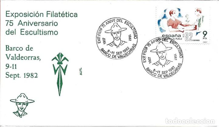 Sellos: SCOUTS 75 ANIVERSARIO ESCULTISMO, BARCO VALDEORRAS ORENSE 1982. RARO MATASELLOS SOBRE ALFIL SCOUT
