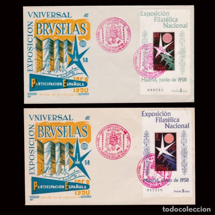 Stamps: Espa&ntilde;a.1&ordm; D&iacute;a Circulaci&oacute;n.1958 Expo Filat&eacute;lica Inter.Edifil 1222-1223