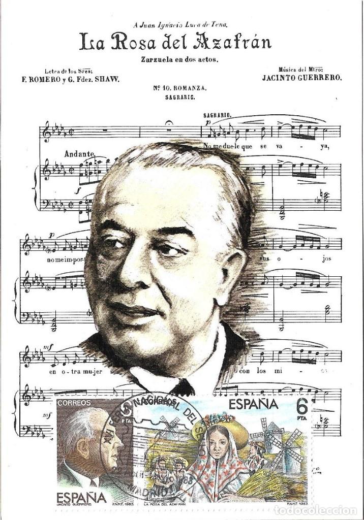 Timbres: JACINTO GUERRERO MAESTROS ZARZUELA 1983 (EDIFIL 2699/2700) TARJETA FERIA NACIONAL DEL SELLO MADRID