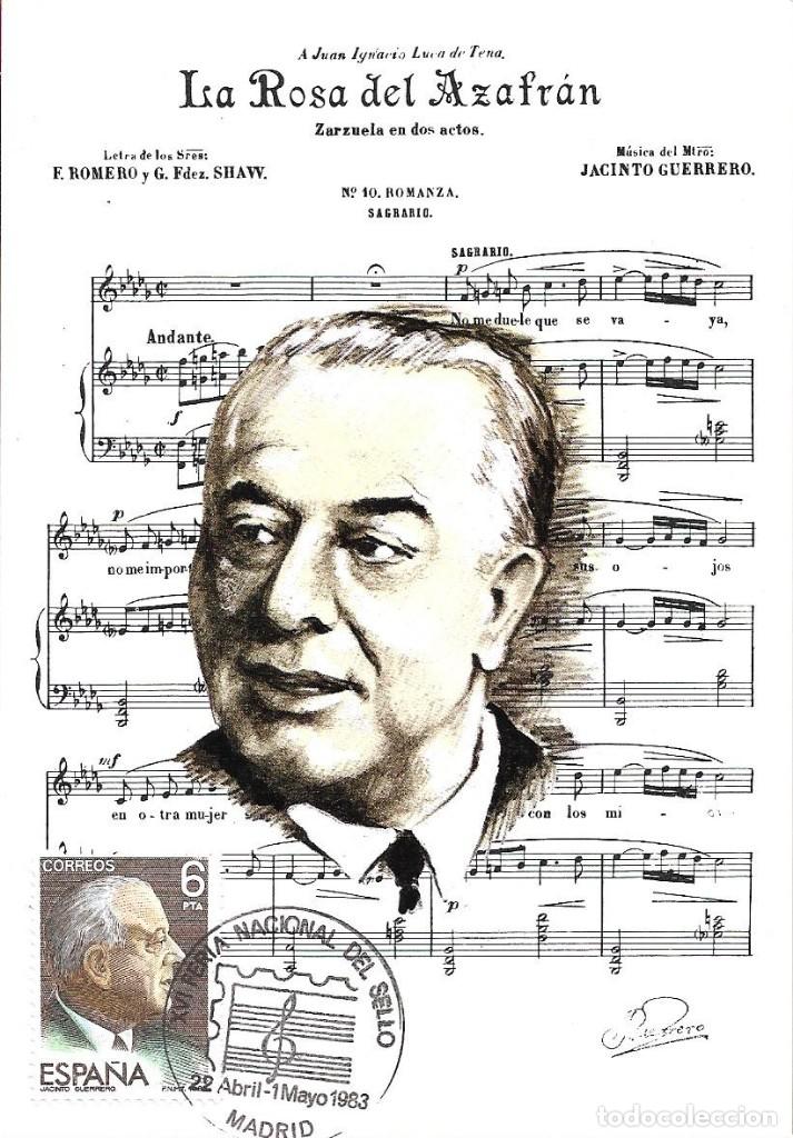 Briefmarken: MUSICA JACINTO GUERRERO MAESTROS ZARZUELA 1983 (EDIFIL 2699) EN TARJETA FERIA NACIONAL SELLO MADRID
