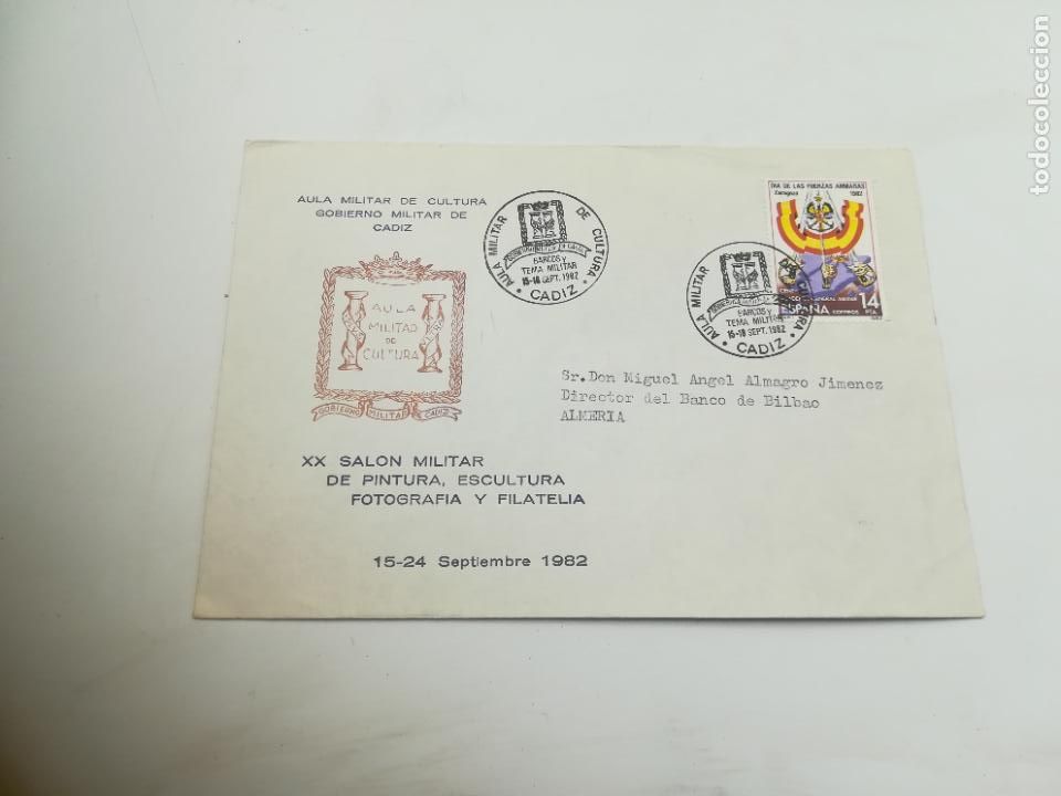 Sellos: SOBRE CONMEMORATIVO. AULA MILITAR DE CULTURA. GOBIERNO MILITAR DE CADIZ. 1982.