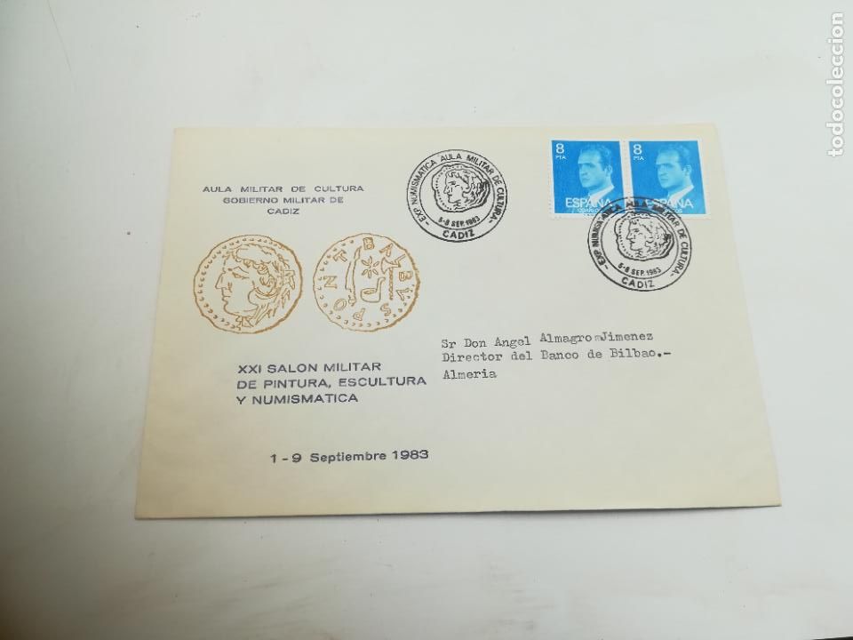 Sellos: SOBRE CONMEMORATIVO. AULA MILITAR DE CULTURA. GOBIERNO MILITAR DE CADIZ. 1983.