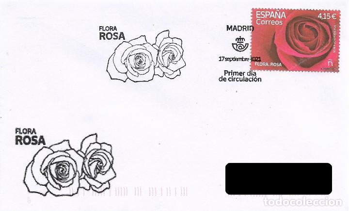 Sellos: ESPA&Ntilde;A. SOBRE PRIMER DIA. FLOR ROSA. 2021 - Foto 1