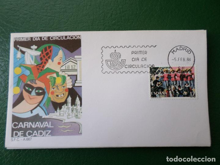 Sellos: 1986, sobre primer dia fiestas populares espa&ntilde;olas, carnaval de cadiz, edifil 2840