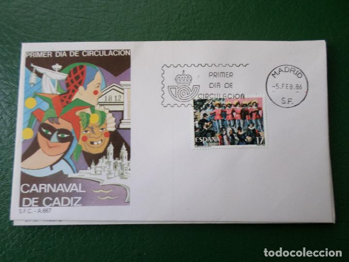 Sellos: 1986, sobre primer dia fiestas populares espa&ntilde;olas, carnaval de cadiz, edifil 2840