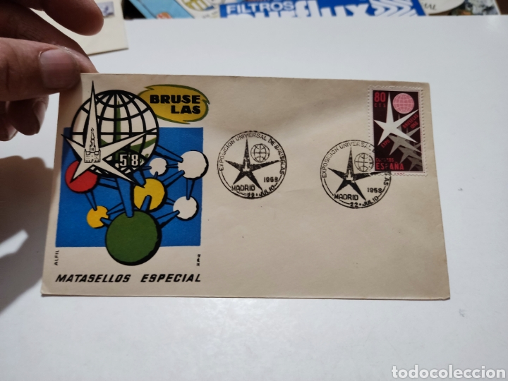 Sellos: Sobre primer d&iacute;a Bruselas 1958 - Foto 1
