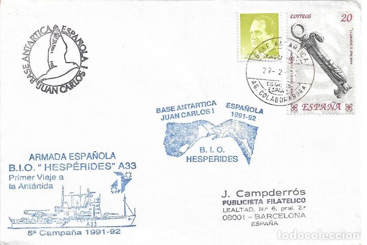 Selos: POLAR BASE ANTARTICA JUAN CARLOS I 1992 MATASELLOS FECHADOR SOBRE CON DOS MARCAS BIO HESPERIDES RARO