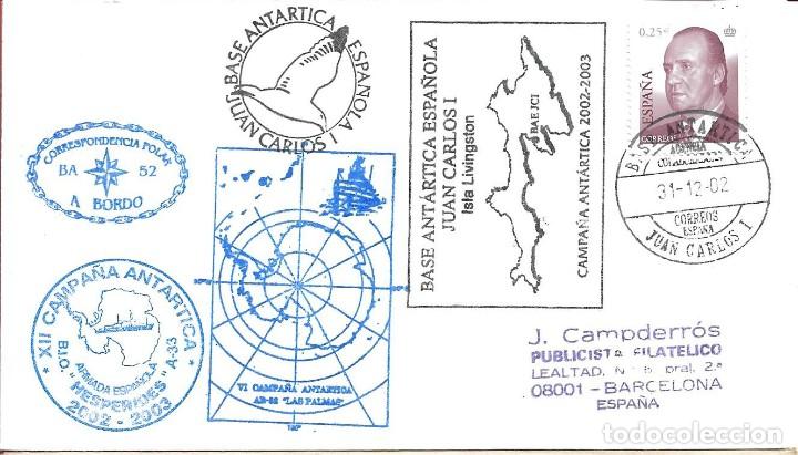 Briefmarken: POLAR BASE ANTARTICA JUAN CARLOS I 2002. MATASELLOS FECHADOR SOBRE CON CUATRO MARCAS DIFERENTES RARO