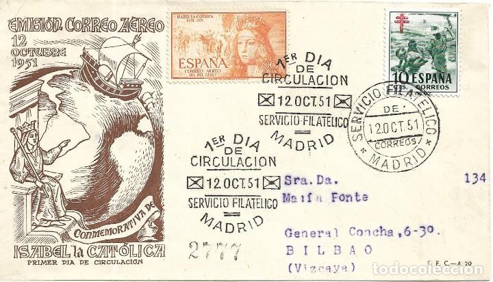 Briefmarken: ISABEL LA CATOLICA V CENTENARIO 1951 (EDIFIL 1098) EN SPD CIRCULADO DEL SERVICIO FILATELICO RARO ASI