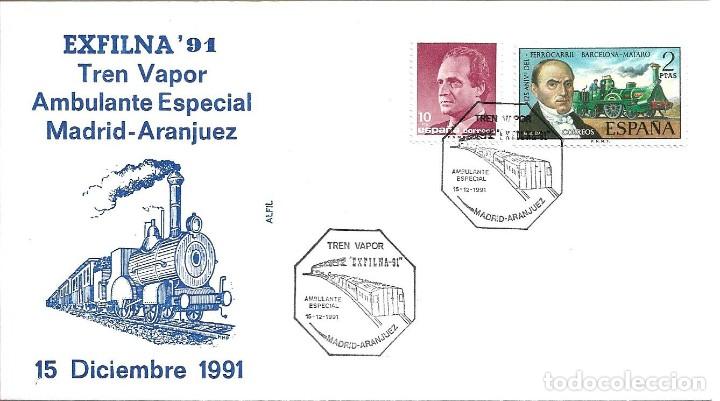 Timbres: TRENES TREN VAPOR MADRID-ARANJUEZ AMBULANTE ESPECIAL 1991. MATASELLOS FERROCARRIL EN SOBRE DE ALFIL.