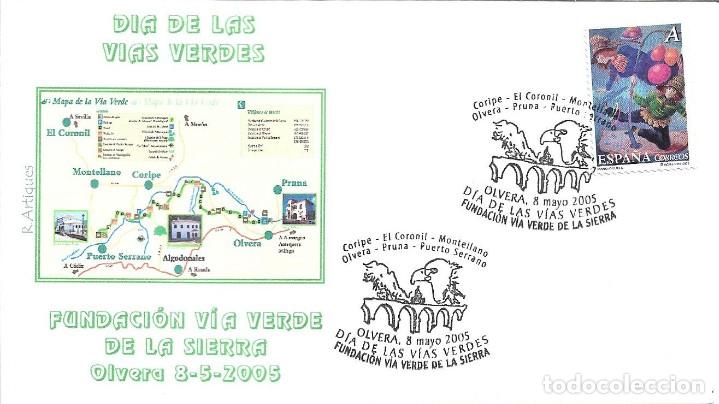 Sellos: CORIPE-EL CORONIL-MONTELLANO-PRUNA-PUERTO SERRANO DIA VIAS VERDES, OLVERA CADIZ 2005 MATASELLOS RARO