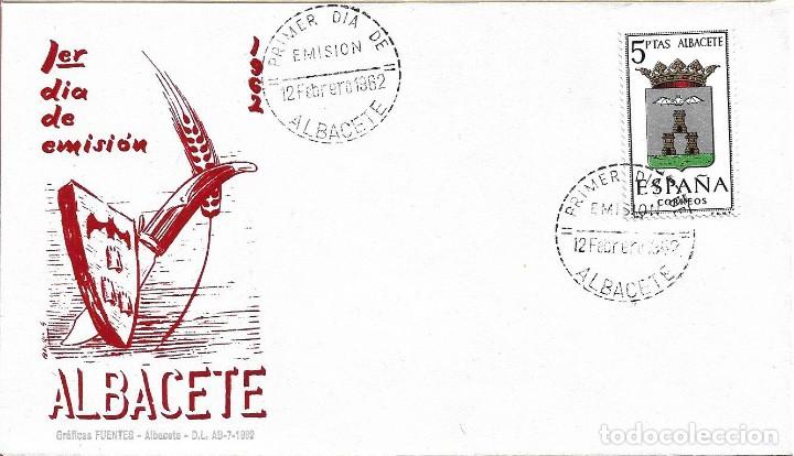 Sellos: ESCUDO DE ALBACETE 1962 MATASELLOS PROVINCIA (EDIFIL 1407) EN SOBRE PRIMER DIA GRAFICAS FUENTES RARO
