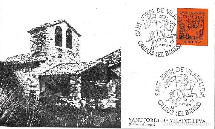 Sellos: SAN JORGE SANT JORDI VILADELLEVA CALL&Uacute;S (BARCELONA) 1989. MATASELLOS SOBRE FRANQUEO ROJO. MUY RARO