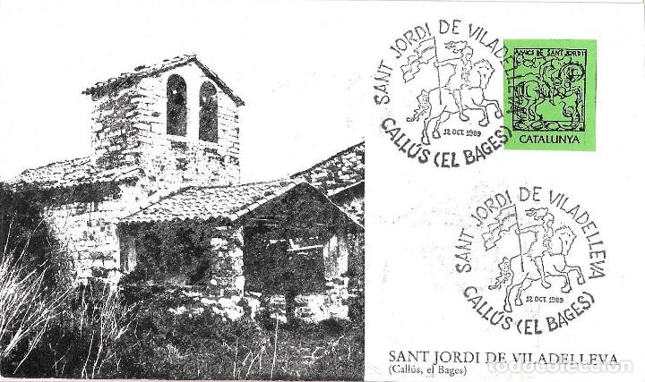 Sellos: SAN JORGE SANT JORDI VILADELLEVA CALL&Uacute;S (BARCELONA) 1989. MATASELLOS SOBRE FRANQUEO VERDE. MUY RARO