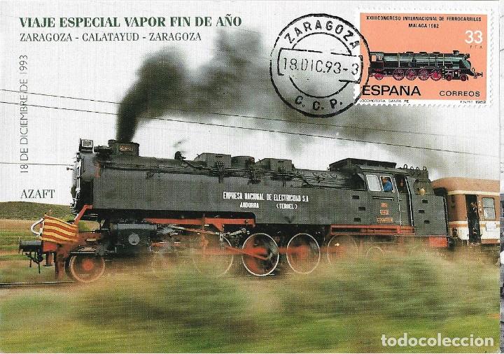 Sellos: TRENES VIAJE ESPECIAL VAPOR FIN DE A&Ntilde;O ZARAGOZA-CALATAYUD-ZARAGOZA 1993 TARJETA FERROCARRIL RARO ASI