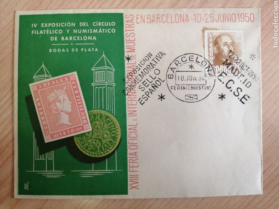 Timbres: SOBRE CON MATASELLO ESPECIAL. CENTENARIO DEL SELLO ESPA&Ntilde;OL. 2do. MATASELLO DE PROPAGANDA1950 (IGZ)