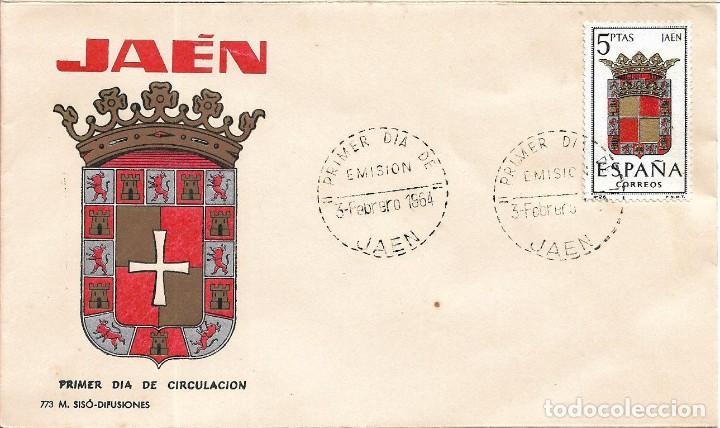 Francobolli: ESCUDO DE JAEN 1964 MATASELLOS PROVINCIA (EDIFIL 1552) EN SOBRE PRIMER DIA SIN CIRCULAR DE MS. RARO