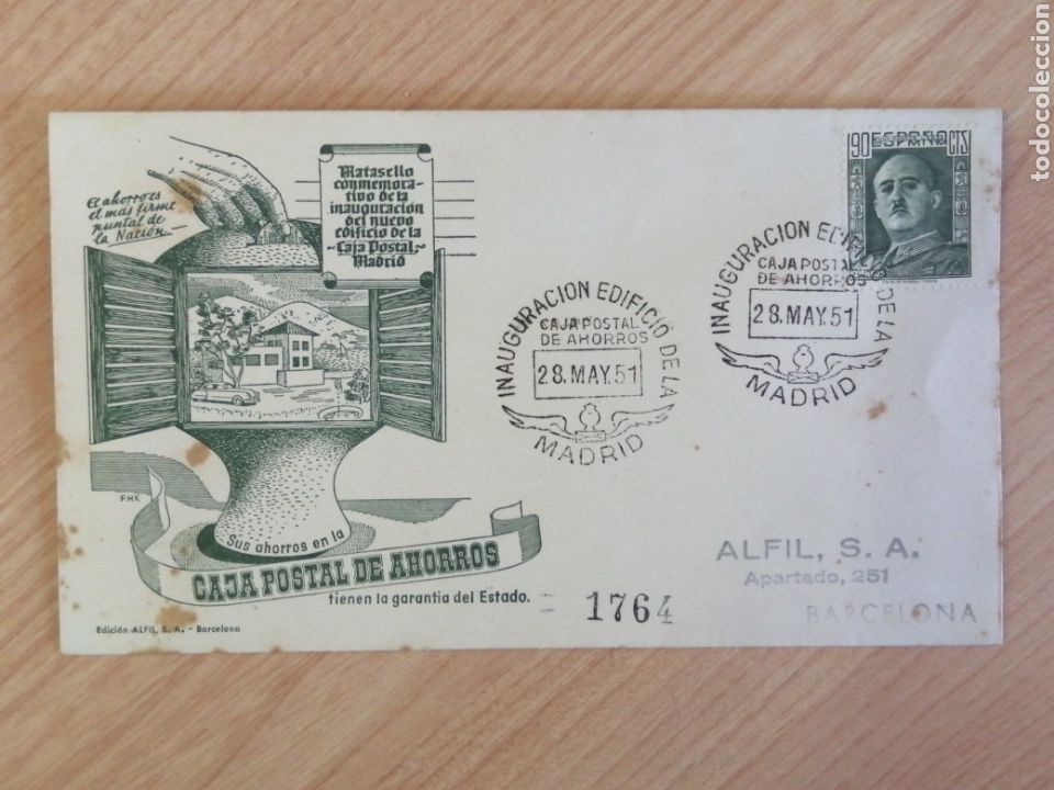 Timbres: SOBRE CON MATASELLO ESPECIAL. INAUGURACI&Oacute;N DEL EDIFIC DE LA CAJA POSTAL DE AHORROS.MADRID 1951 (IGZ)