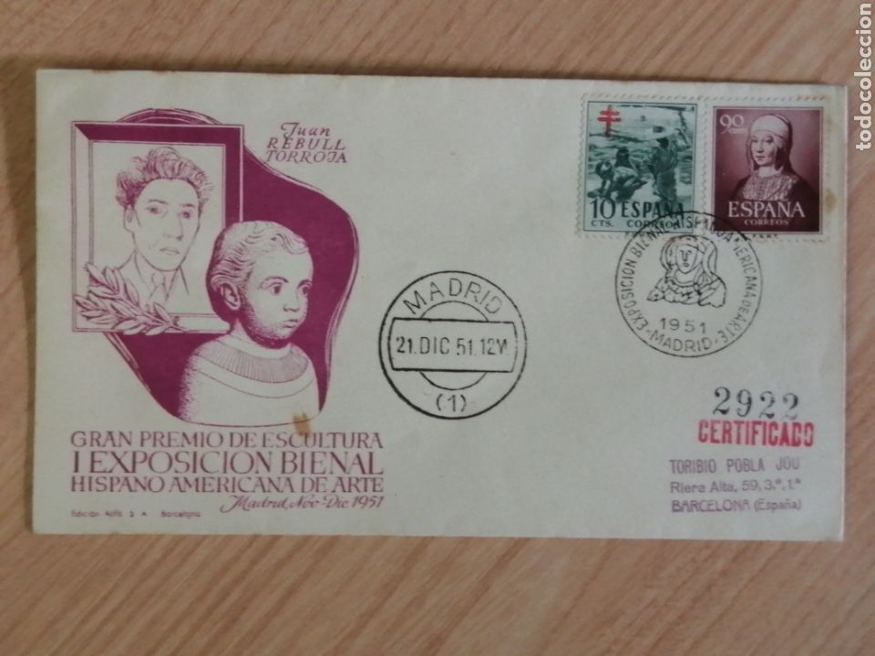 Selos: SOBRE CON MATASELLO ESPECIAL. Exposici&oacute;n Bienal Hispanoamericana de arte (TIPO II).MADRID 1951 (IGZ)