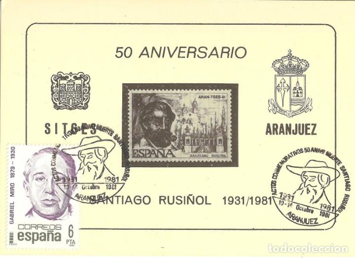 Sellos: 50 ANIVERSARIO DEL FALLECIMIENTIO DE SANTIAGO RUISE&Ntilde;OL- SITGES-ARANJUEZ 1981