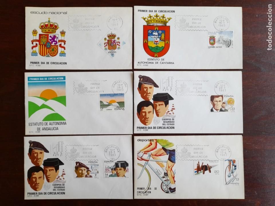 Sellos: Un sobre 1&ordf; dia de circulaci&oacute;n 1983 Escudo nacional con matasello BCN 6 sobres a elegir
