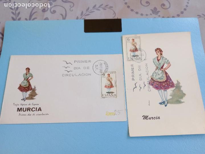 Briefmarken: TRAJES TIPICOS DE ESPA&Ntilde;A MURCIA PRIMER DIA DE CIRCULACION SOBRE Y TARJETA POSTAL 1969