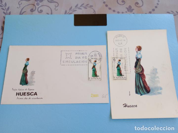 Sellos: TRAJES TIPICOS DE ESPA&Ntilde;A HUESCA PRIMER DIA DE CIRCULACION SOBRE Y TARJETA POSTAL 1968
