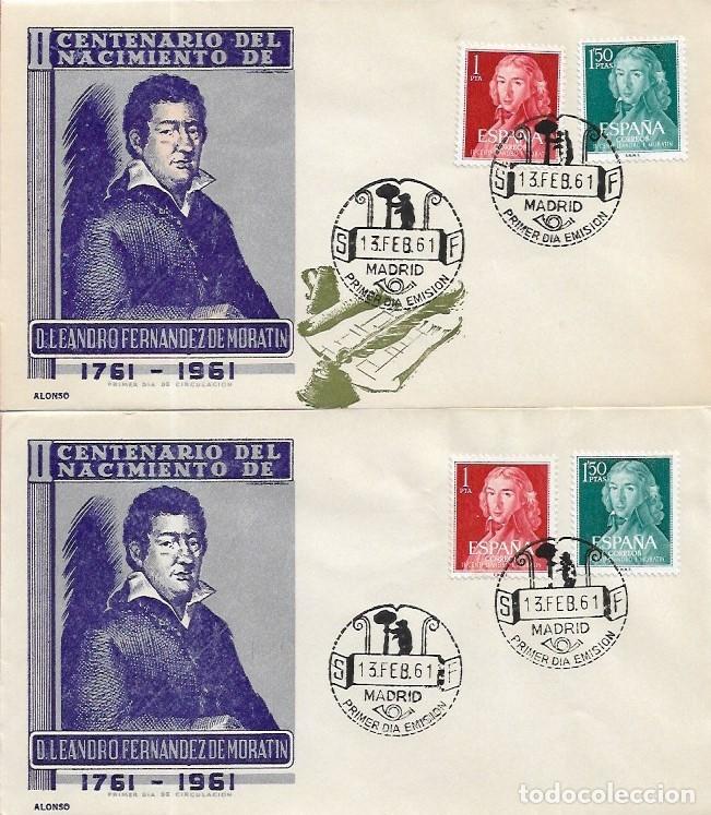 Sellos: RARA VARIEDAD LEANDRO FERNANDEZ DE MORATIN II CENTENARIO 1961 (EDIFIL 1328/29) EN SPD DE ALONSO RARO