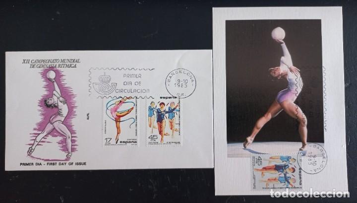 Stamps: sobre primer dia de circulaci&oacute;n y tarjeta postal XII GIMNASIA RITMICA, 1985