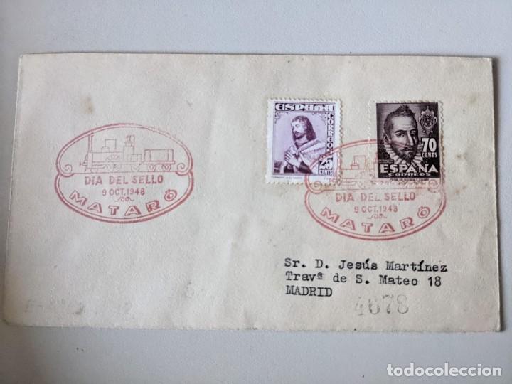 Sellos: DIA DEL SELLO 9 OCTUBRE 1948 - MATARO - CENTENARIO DEL FERROCARRIL - Foto 1