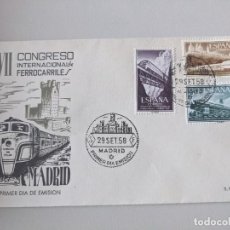 Sellos: XVII CONGRESO INTERNACIONAL DE FERROCARRILES, MADRID 29 SET 1958 - PRIMER DIA EMISION. Lote 362361155