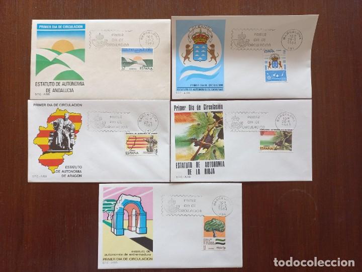 Stamps: Lote de 5 sobres de Primer dia de circulaci&oacute;n ESTATUTOS DE AUTONOM&Iacute;A