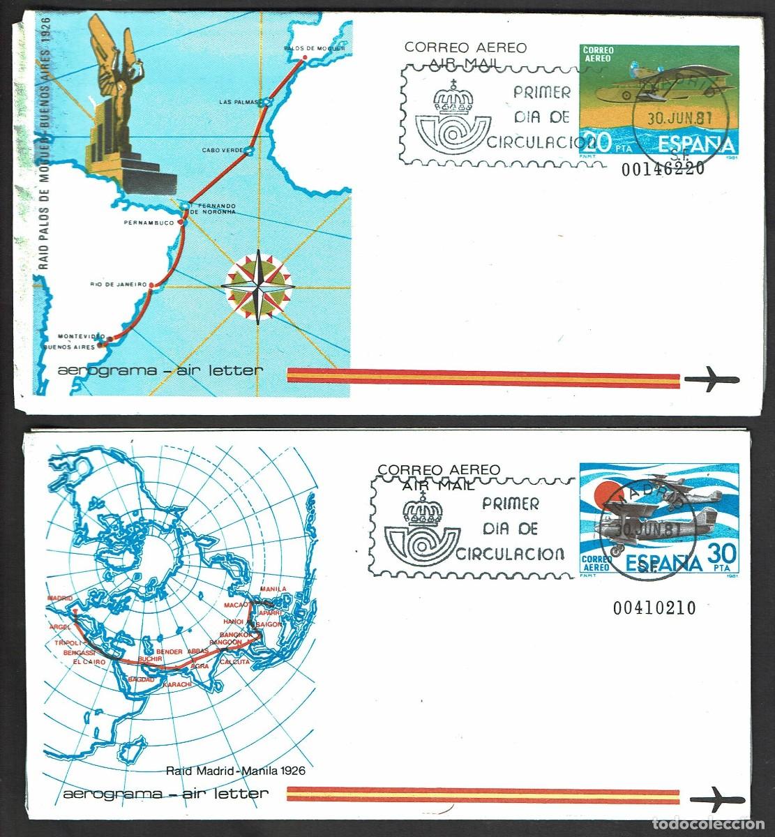Sellos: Espa&ntilde;a 1981 - Aerogramas 201 Y 202 - Foto 1