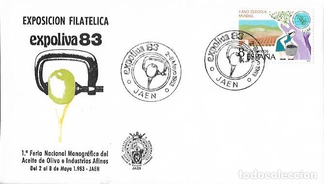 Francobolli: OLIVO ACEITE DE OLIVA EXPOLIVA 83, JAEN 1983. MATASELLOS EN BONITO Y RARO SOBRE ILUSTRADO.