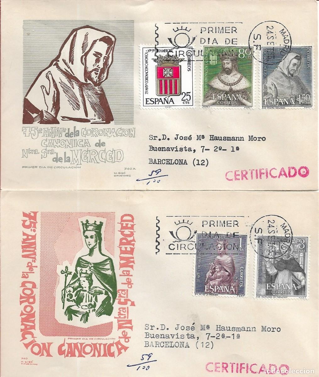 Sellos: LXXV 75 ANIVERSARIO CORONACION NTRA SE&Ntilde;ORA DE LA MERCED 1963 (EDIFIL 1521/25) DOS SPD CIRCULADOS MS.