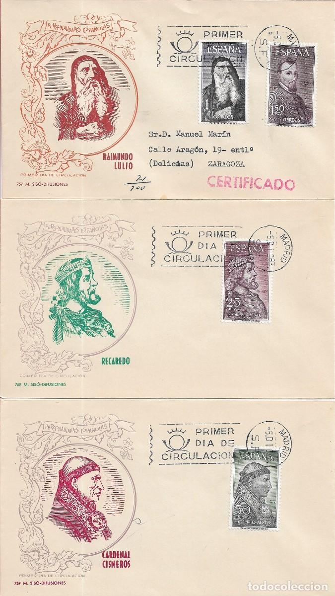 Sellos: PERSONAJES ESPA&Ntilde;OLES 1963 (EDIFIL 1536/39) EN TRES SOBRES PRIMER DIA DE MS BONITOS Y RAROS ASI