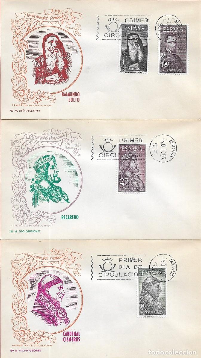 Sellos: PERSONAJES ESPA&Ntilde;OLES 1963 (EDIFIL 1536/39) EN TRES SOBRES PRIMER DIA SIN CIRCULAR DE MS RAROS ASI