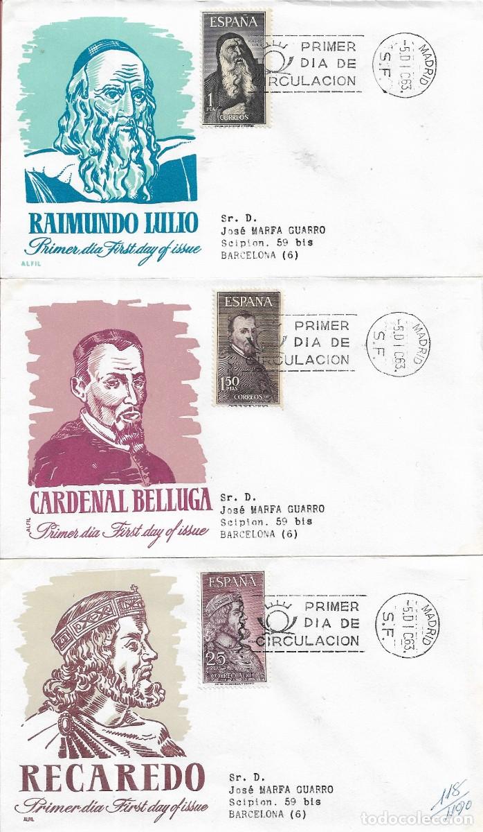 Sellos: PERSONAJES ESPA&Ntilde;OLES 1963 (EDIFIL 1536/39) EN CUATRO SOBRES PRIMER DIA CIRCULADOS DE ALFIL RAROS ASI