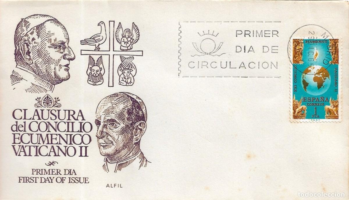 Timbres: CLAUSURA CONCILIO ECUMENICO VATICANO II 1965 (EDIFIL 1695) SOBRE PRIMER DIA SIN CIRCULAR ALFIL RARO