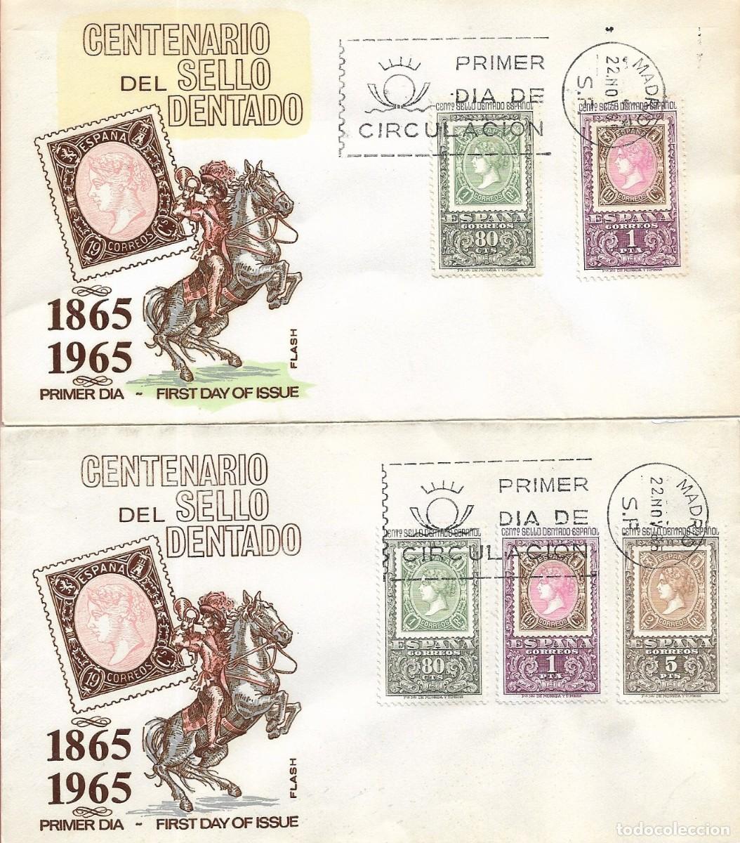 Briefmarken: RARA VARIEDAD CENTENARIO DEL PRIMER SELLO DENTADO 1965 (EDIFIL 1689/90) SOBRE PRIMER DIA FLASH XZX