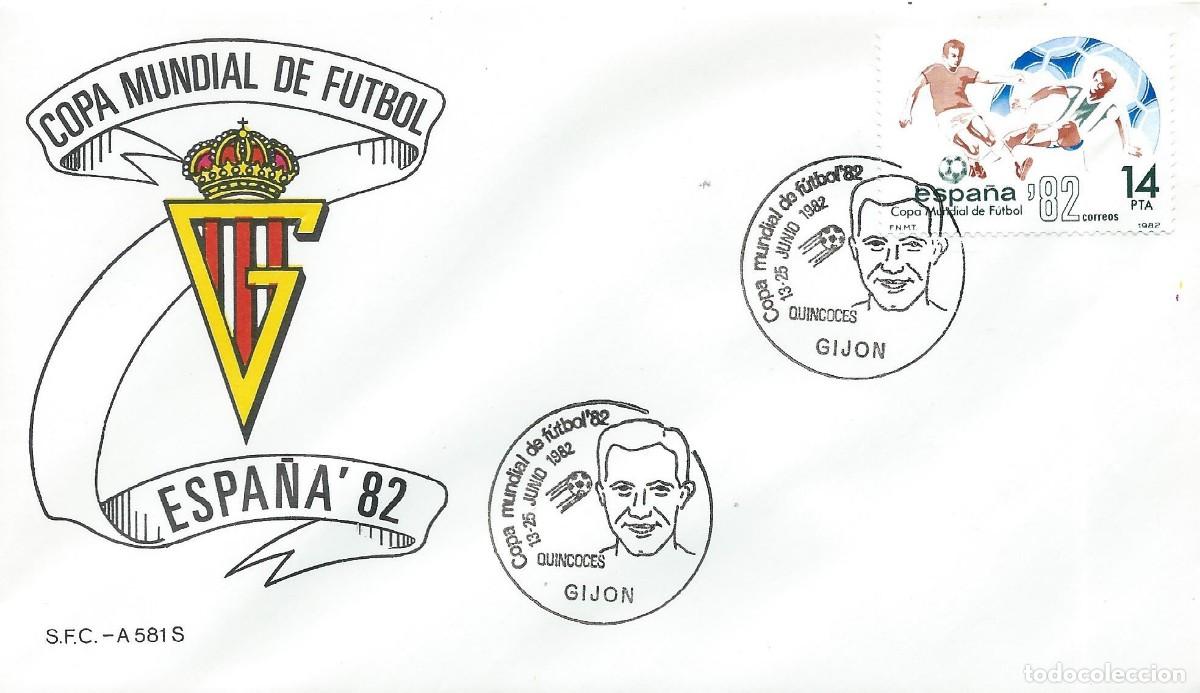 Sellos: 1982. GIJ&Oacute;N. MATASELLOS/POSTMARK. COPA DEL MUNDO DE F&Uacute;TBOL ESPA&Ntilde;A'82. QUINCOCES. WORLD CUP. DEPORTES