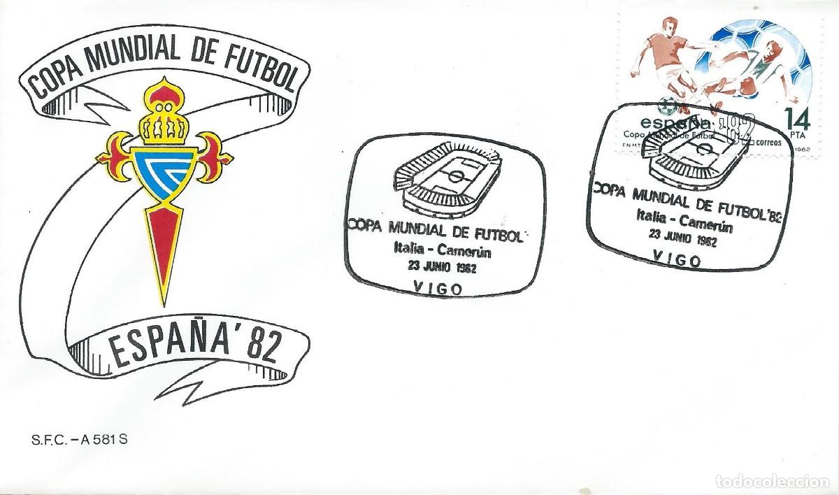 Sellos: 1982. VIGO. MATASELLOS. COPA DEL MUNDO DE F&Uacute;TBOL ESPA&Ntilde;A'82. ITALIA - CAMER&Uacute;N. WORLD CUP. DEPORTES.