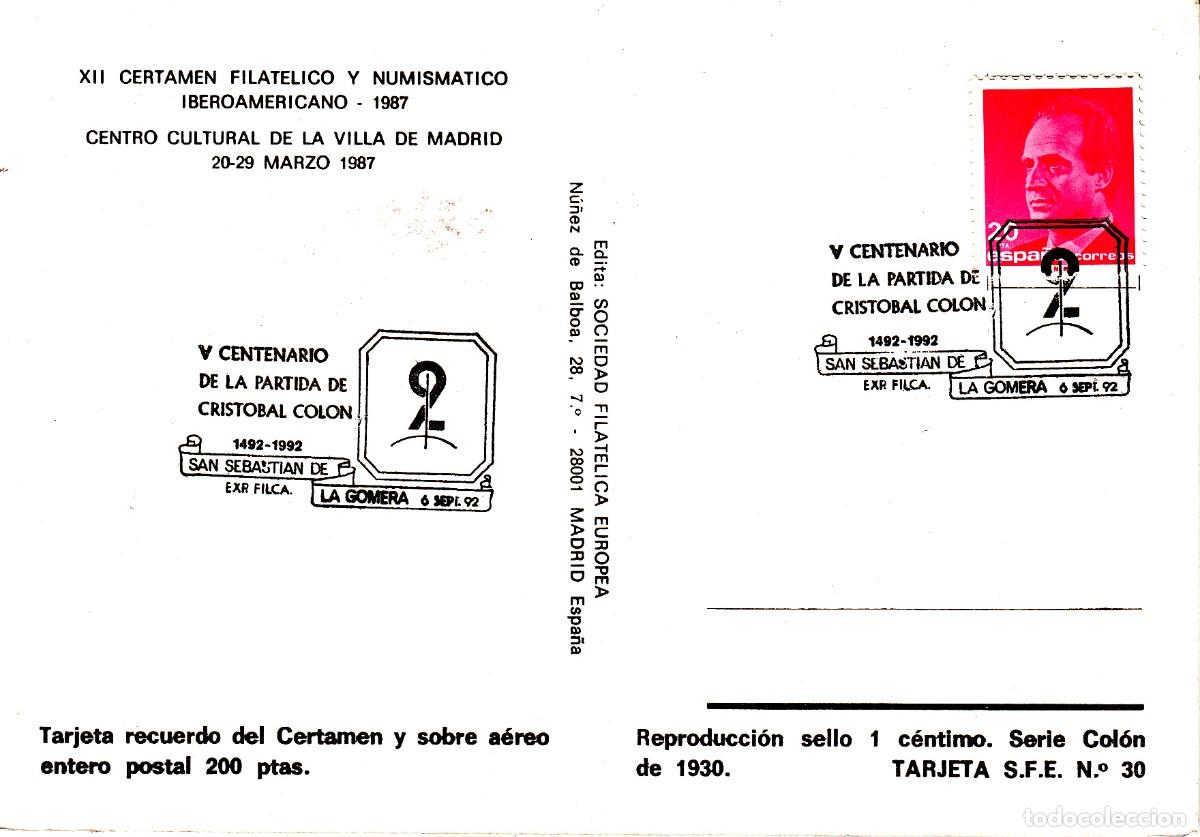 Sellos: TARJETA: 1992 LA GOMERA. V CENTENARIO DE LA PARTIDA DE CRISTOBAL COLON - Foto 2