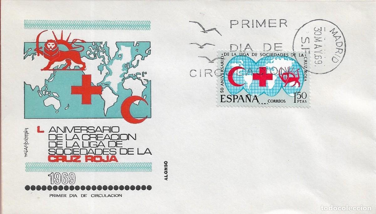 Stamps: CRUZ ROJA L ANIVERSARIO LIGA DE SOCIEDADES 1969 (EDIFIL 1925) EN SOBRE PRIMER DIA DE ALONSO RARO ASI