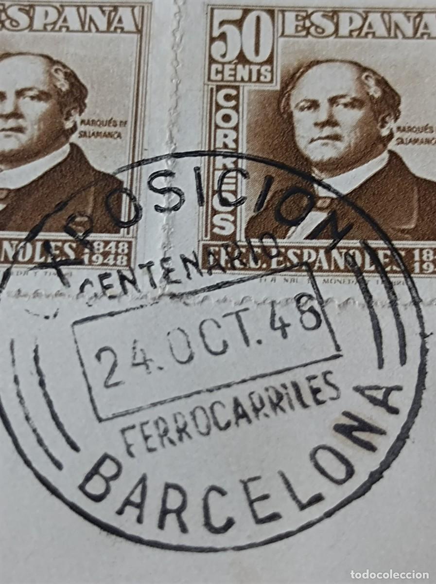 Sellos: SOBRE EXPOSICI&Oacute;N CENTENARIO DEL FERROCARRIL BARCELONA 1948 - Foto 2